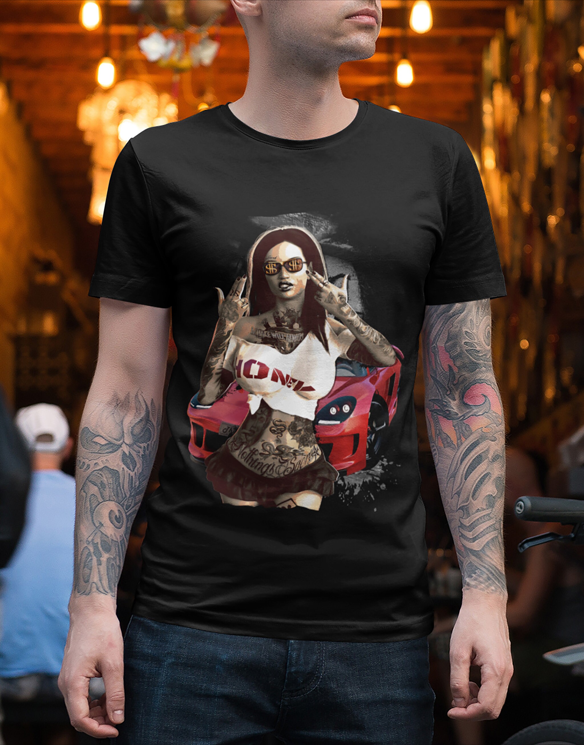 T-shirt Uomo Knut Con Stampa "Honey Inked Girl" - Maniche Corte - Girocollo - 100% Cotone (Taglie S-5XL) - Nero (M)