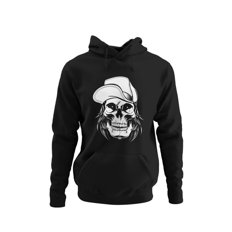 Skater Hoodie Skull Hooded Sweater Unisex voor mannen motief schedel dragen hoed mannen hooded sweatshirt maat S-5XL Zwart