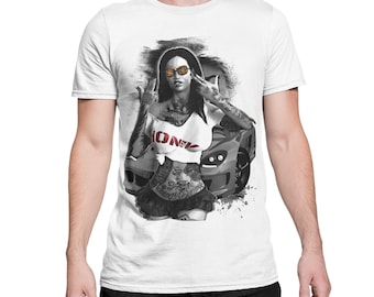 Statement Men's T-Shirt Print Honey Inked Girl Men's Top Short Sleeve Tattoo Bad Girl La Familia Pin Up Print Shirt Modern Summer Clothing Size S- 5XL, black