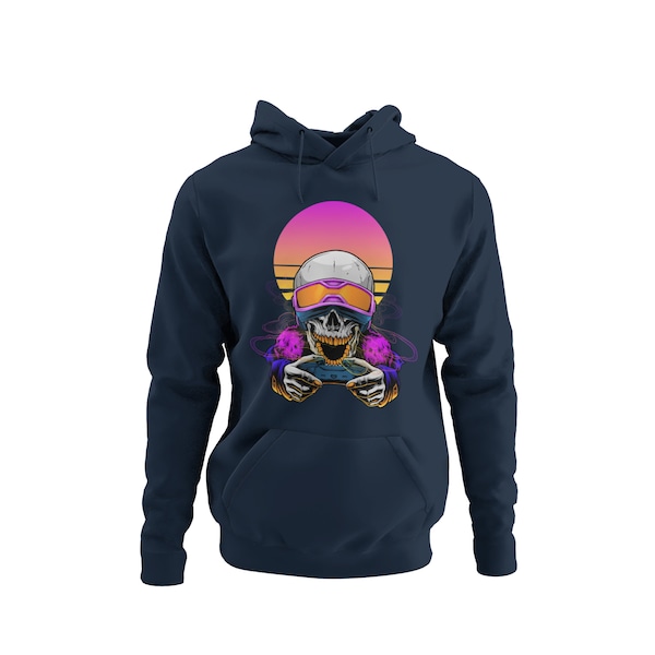 Gamer Hoodie Zocker Hoodie Unisex for Men Motif Skull Gamer Men's Hooded Sweatshirt in Black or Navy Blue Size S-5XL