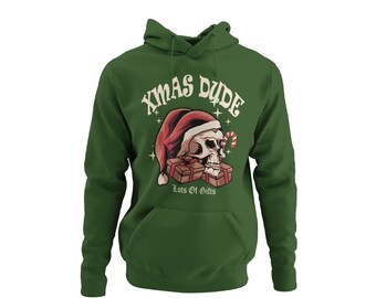 Xmas Dude Sudadera con Capucha de Papá Noel con diseño navideño con Calavera, Sudadera con Capucha para Hombre para Ocasiones festivas, Unisex, Mujer, Hombre, Talla XS-5XL…