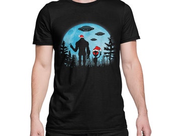 Bigfoot Alien Christmas Shirt Camiseta con motivo navideño para camisa navideña Papá Noel Regular Fit en negro Tallas grandes S - XXXXXL
