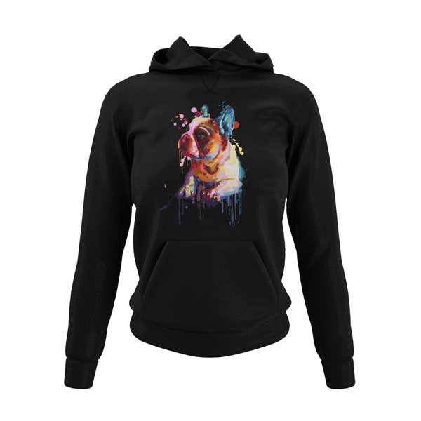 Damen Hoodie Kapuzensweatshirt Motiv Frenchy Französich Bulldog Frauen Kapuzenpullover Sweatshirt für echte French Bulldog Fans Black XS-3XL