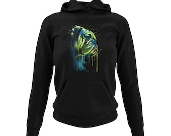 Sudadera con capucha para mujer Hooded Hoodie Motif pintado Inglés Bulldog para Real OEB Old English Bulldog Fans in Different. Colores gr. XS-3XL