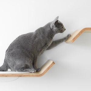 Floating Cat Shelves Minimalist Modern Cat Furniture Cat Bridge Set Cat Perch for Play, Cat Lounge & Sleep Wall-Mounted Shelves image 2