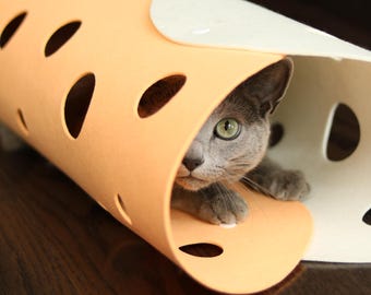 Felt Cat Tunnel: Interactive Activity Mat & Play Rug, Pet Enrichment Toy, 4 Way Tunnel