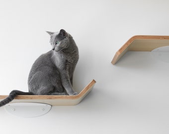 Katzen Regal | Minimalistische Moderne Katzenmöbel | Katzenbrücke Set | Katzenstange für Spielen, Katzenlounge & Schlafen | Wandmontierte Regale