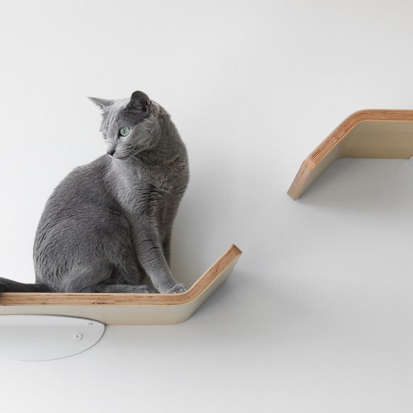Floating Cat Shelves | Minimalist Modern Cat Furniture | Cat Bridge Set | Cat Perch for Play, Cat Lounge & Sleep | Wall-Mounted Shelves