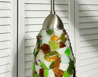 Lámpara colgante de vidrio marino de Maine, iluminación de cocina costera
