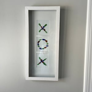 Framed Sea Glass as X O X/Hand made/Home Decor/Ocean Art/Sweetheart Art