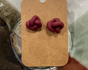 Maroon Knot stud earrings