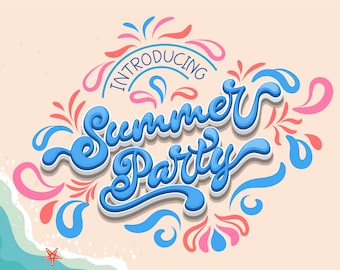 Summer Party Font: Groovy Retro Lettering, Cricut & Procreate Font