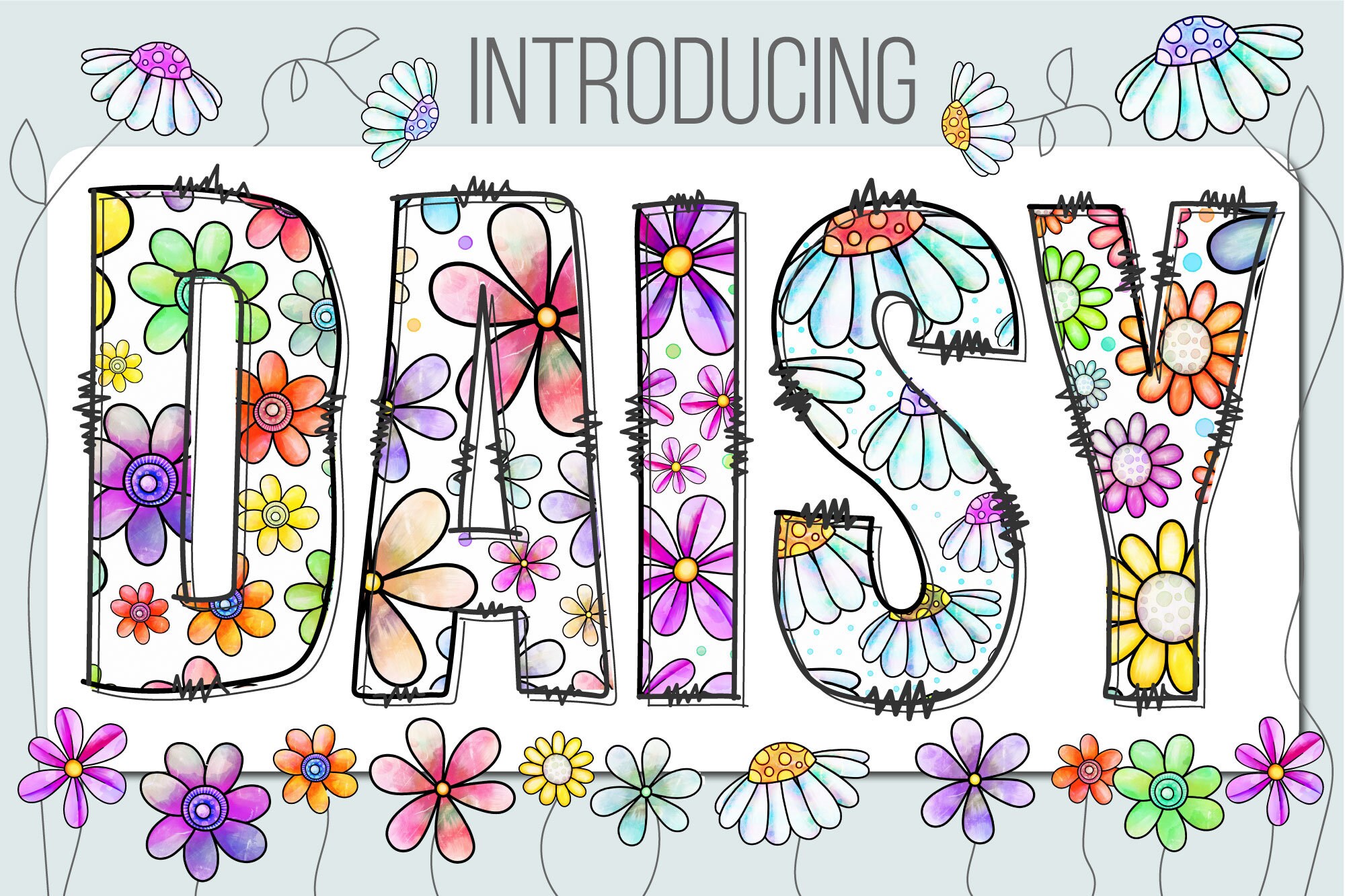 Daiy Fonts, Daisy Alphabet, Daisy Flower Letters, Flower Alphabet, Cute