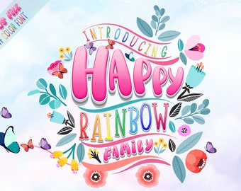 Fonte Happy Rainbow – Fonte manuscrita colorida e fofa para adolescentes, Canva, adesivos e camisetas