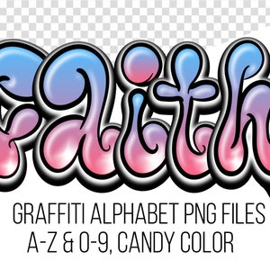 Graffiti Alphabet PNG Files A-Z & 0-9  Candy Color Gradient Street Art Clipart for Creative Projects