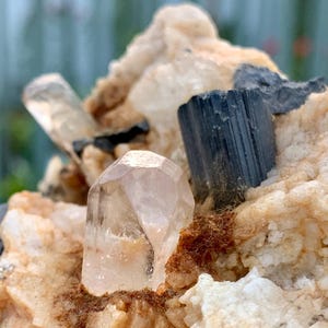 Sherry Topaz Crystal with Black Tourmaline Matrix - Pakistan