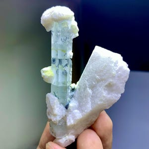 Rutile Aquamarine Crystal Specimen: Sky Blue Beryl with Feldspar Matrix