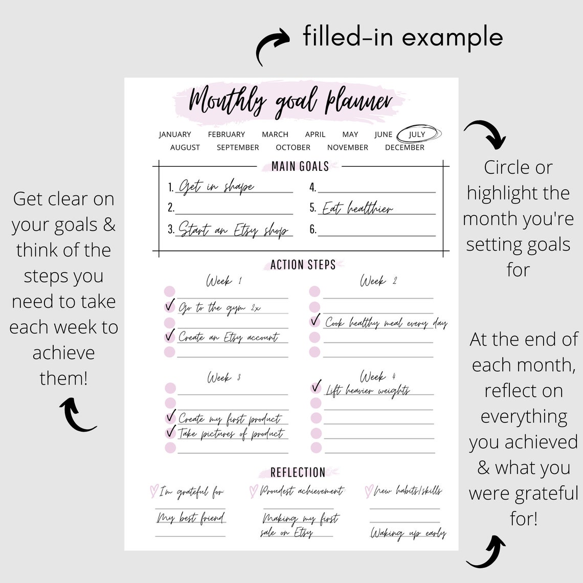Monthly Goal Planner Printable Monthly Planner Printable - Etsy