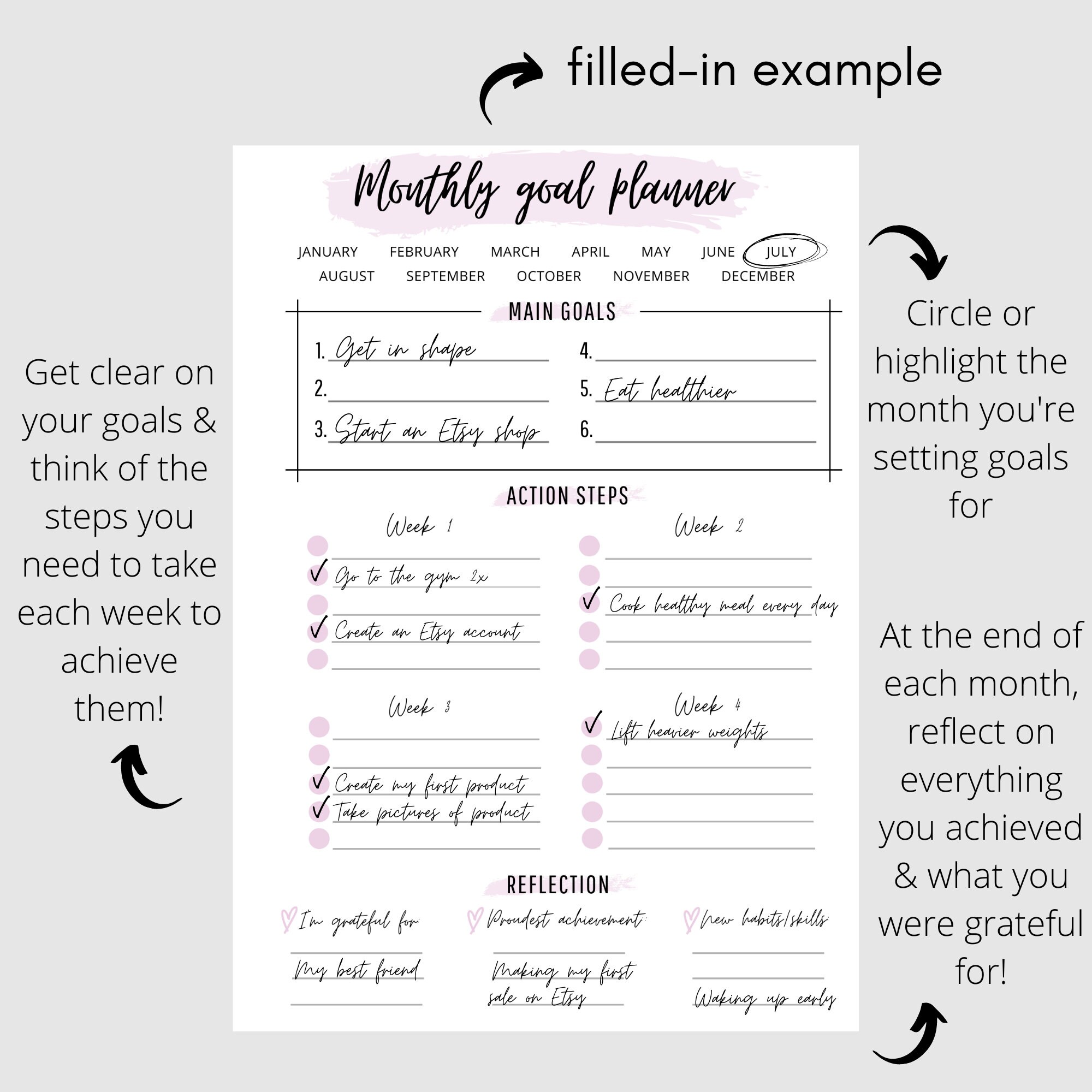 Monthly Goal Planner Printable | Monthly Planner | Printable Planner ...