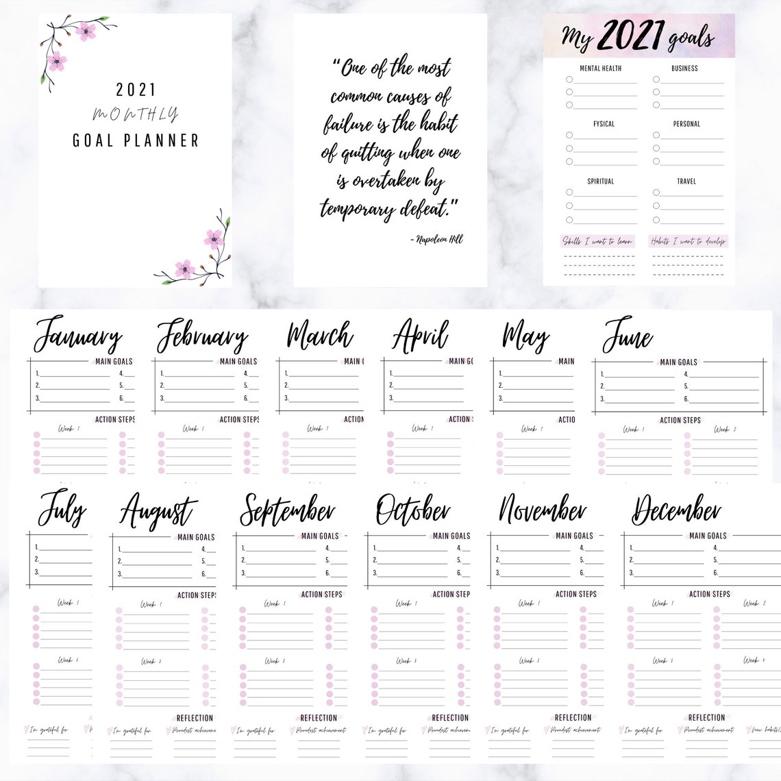 2021 Monthly Goal Planner Printable Goal Planner Goal Setting Goal ...