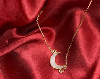 Moon Stone Gold "Make A Wish"  Charm Necklace