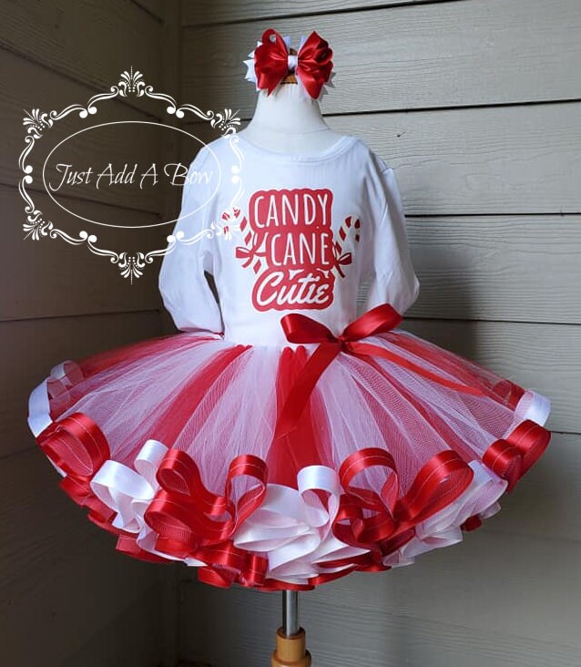Baby Girl Christmas Outfit Candy Cane Cutie Outfit Optional Red Tutu Bloomers Headband and Leg Warmers 