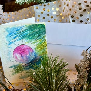 Pink Splendor Ornament Hand Painted Watercolor Card