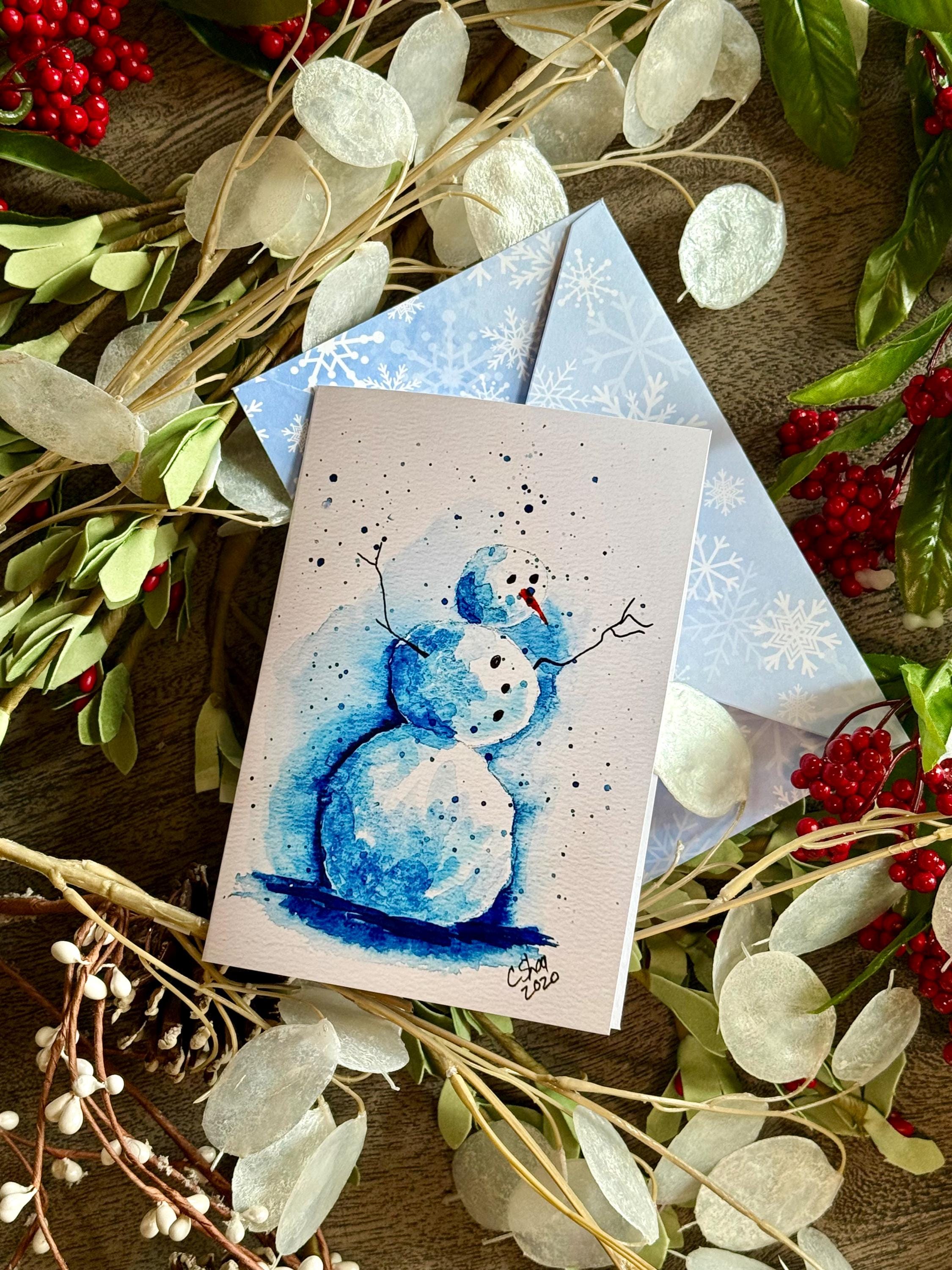 Snowman Hand Painted Watercolor Winter Card - Etsy