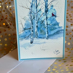 Carte d'hiver Splash of Red Series 1 peinte à la main aquarelle