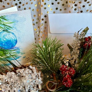 Cartão com ornamento de esplendor azul pintado à mão em aquarela