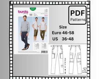 PDF BURDA 6603 Men's Pants - Size 36 - 48
