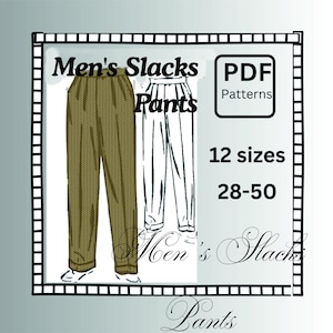 1940&#39;s  Men&#39;s Slacks Pants Sewing Pattern PDF A4, 12 sizes