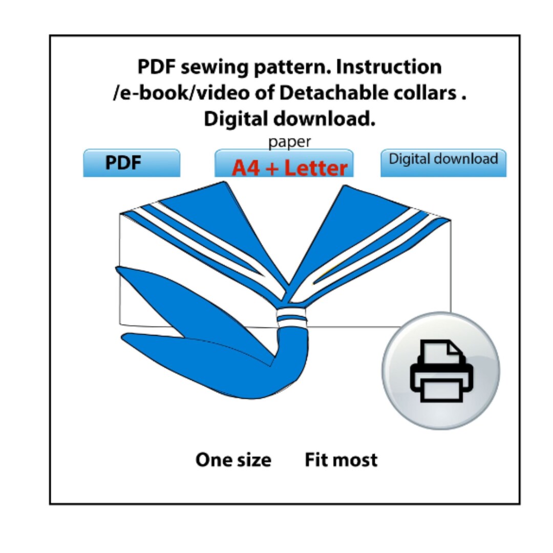 PDF Sewing Pattern. Instruction /ebook/video of Detachable Collars