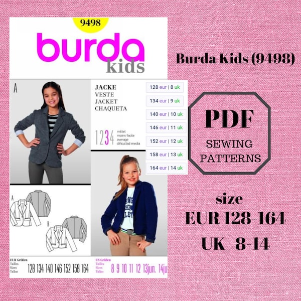Burda kids 9498  jacket  for girl PDF sewing pattern