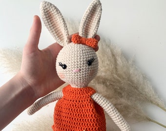 Bunny plush toy, Cute bunny amigurumi, Crochet rabbit girl boy, Cotton Stuffed Animal Gift, Toddler gift, Crochet toy for a newborn