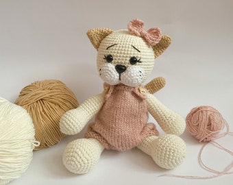 Cute stuffed cat for kids, Crochet cat baby toy , Handmade home animal, Cat lovers gift, 1st Birthday Gift