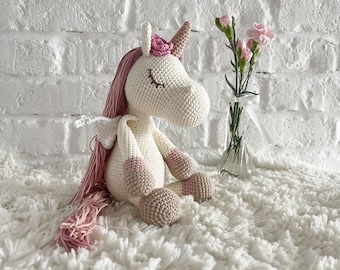 Unicorn plush doll, Cute crochet unicorn,  Unicorn baby shower, Gift for girl, 1st birthday gifts idea