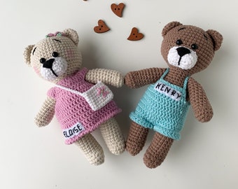 Crochet teddy bear toys, Stuff bears in custom clothes, Cute newborn toy