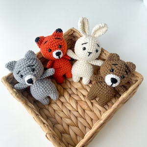 Bosdieren beer, konijn, vos, wolf, decoratie babykamer, bosrijke babyshower, kleine gehaakte dieren