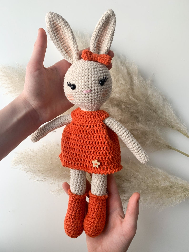 Bunny knuffel, schattig konijntje amigurumi, gehaakt konijn meisje jongen, katoen gevuld dier cadeau, peuter cadeau, gehaakt speelgoed voor een pasgeboren baby Bunny girl