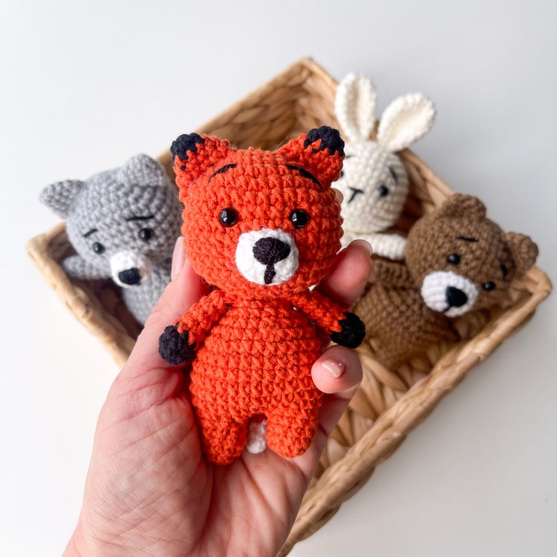 Bear, Bunny, Fox, Wolf woodland animals, Baby nursery decor, Woodland baby shower favors, Small crochet animals Fox