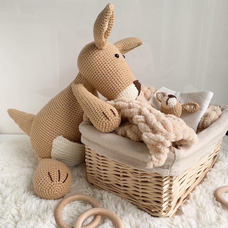 Crochet Kangaroo family, Australian animals, Stuffed animals and plushies, Big nursery decor, Personalized gift idea for 1st birthday image 3