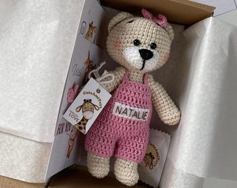 Personalized teddy bear plush toy, Handmade tiny bear crochet plushie