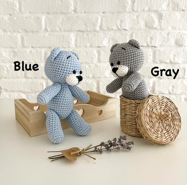 Personalized crochet Teddy Bear, Brown gray bear miniature, Stuffed crochet animals, Teddy Bear baby shower, Newborn props gift image 5