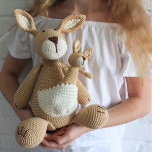 Crochet Kangaroo family, Australian animals, Stuffed animals and plushies, Big nursery decor, Personalized gift idea for 1st birthday image 1