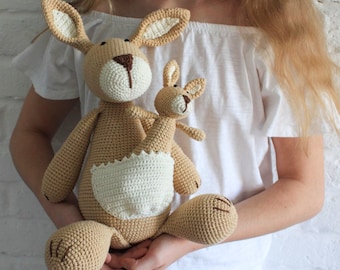 Crochet Kangaroo family, Australian animals, Stuffed animals and plushies, Big nursery decor, Personalized gift idea for 1st birthday