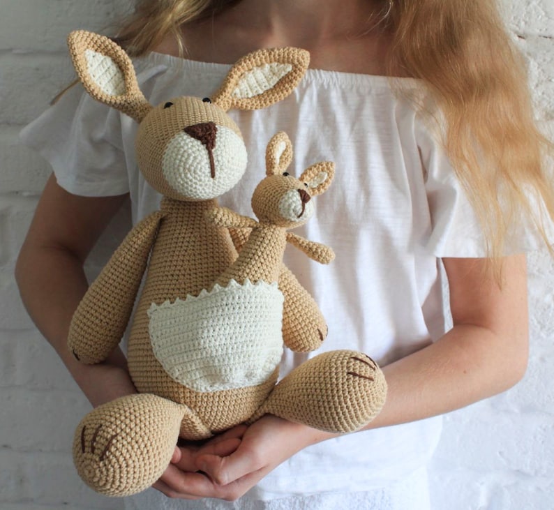 Crochet Kangaroo family, Australian animals, Stuffed animals and plushies, Big nursery decor, Personalized gift idea for 1st birthday image 1