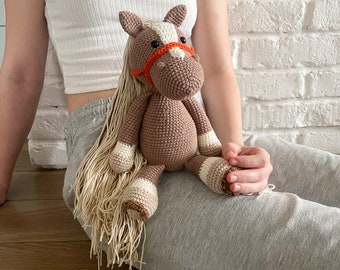 Horse crochet plush toy for kids, Farm kids room decor, Ranch decor,1st birthday gift for boy