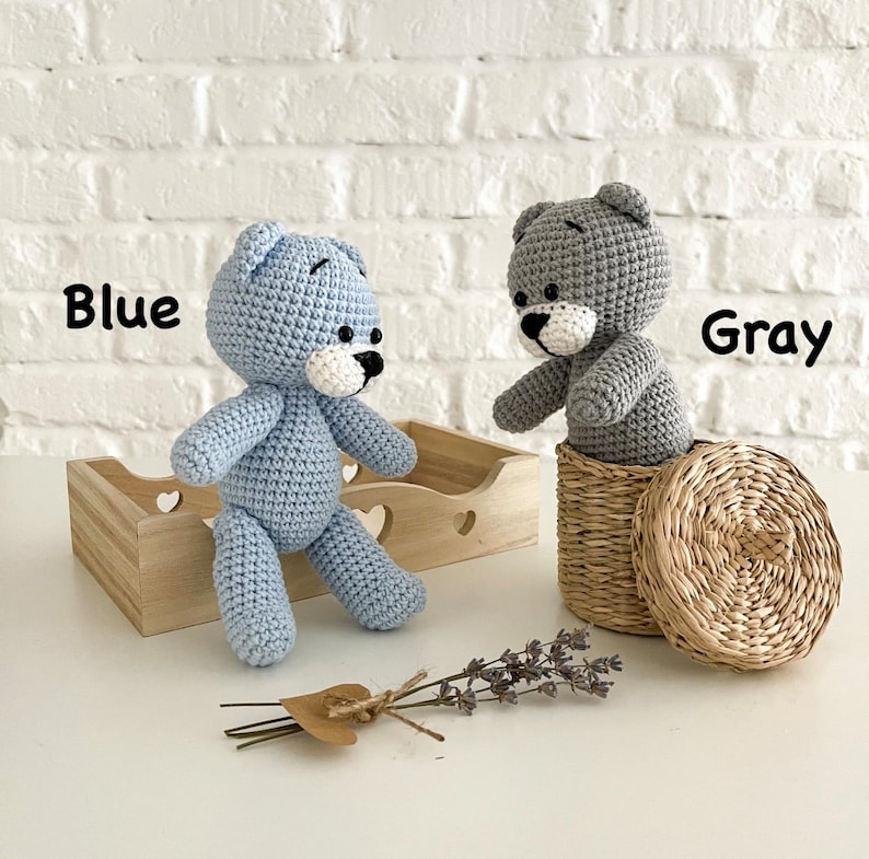 Gefüllter Teddybär, gehäkelter Teddybär, Bär benutzerdefinierte Spielzeugtier, Baby-Duschegeschenk, Neugeborenen Requisiten, Blue