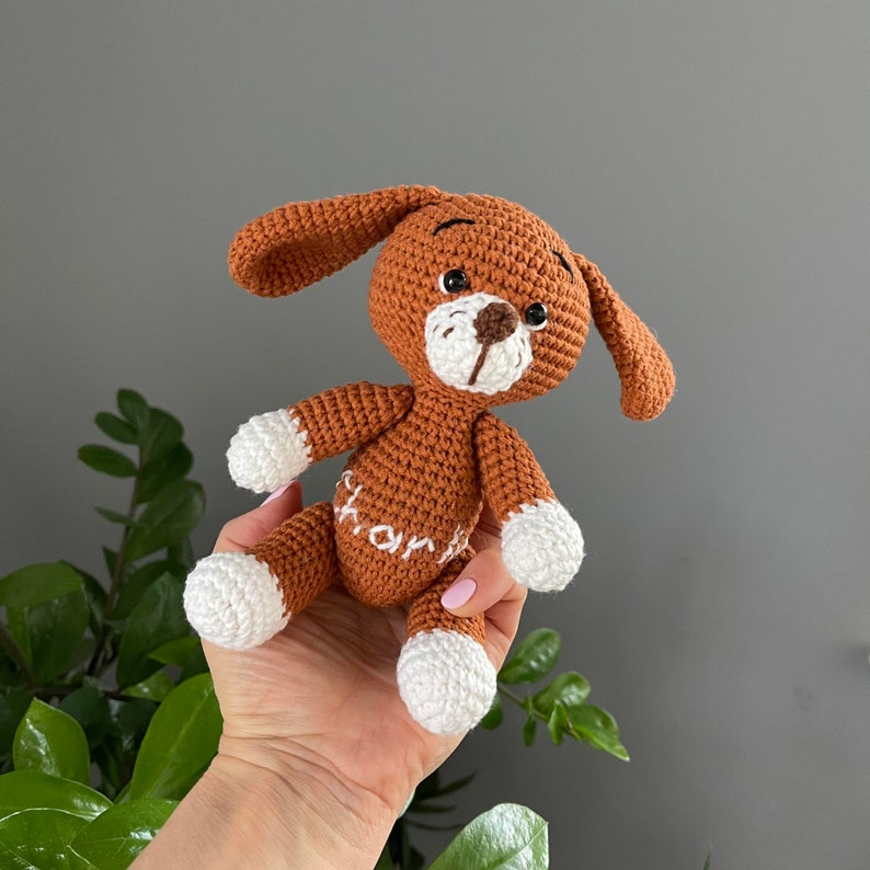 Crochet stuffed dog, Baby dog toy, Handmade home animal, Knitting dog, First Birthday Gift Red / white